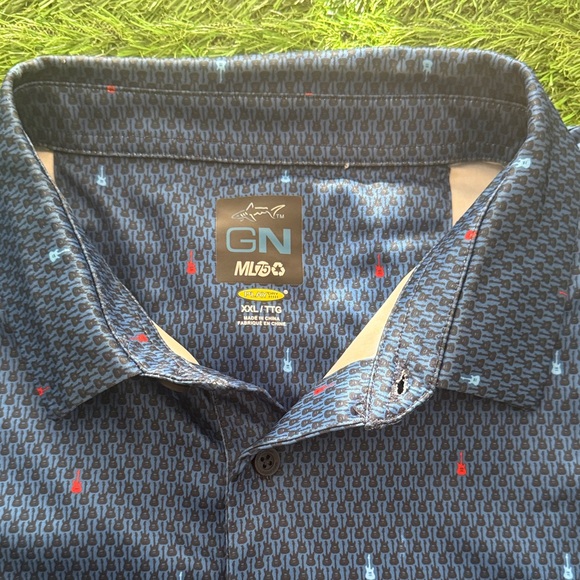 Men's Greg Norman guitar Blue Patterned Shirt - Picture 2 of 7